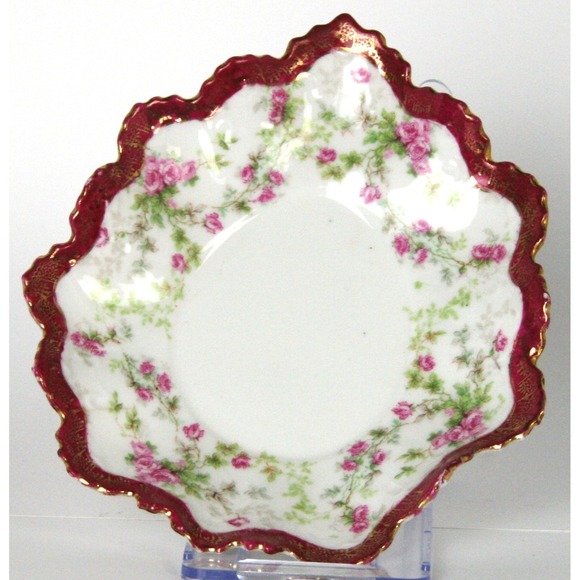 Moritz Zdekauer Other - Moritz Zdekauer MZ Austria Antique Scalloped Saucer Pink Rose Gold Burgundy Red